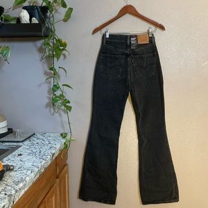 70’s high rise & flare washed black Levi jeans